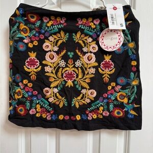 Umgee Black Multicolor Embroidered Mini Skirt